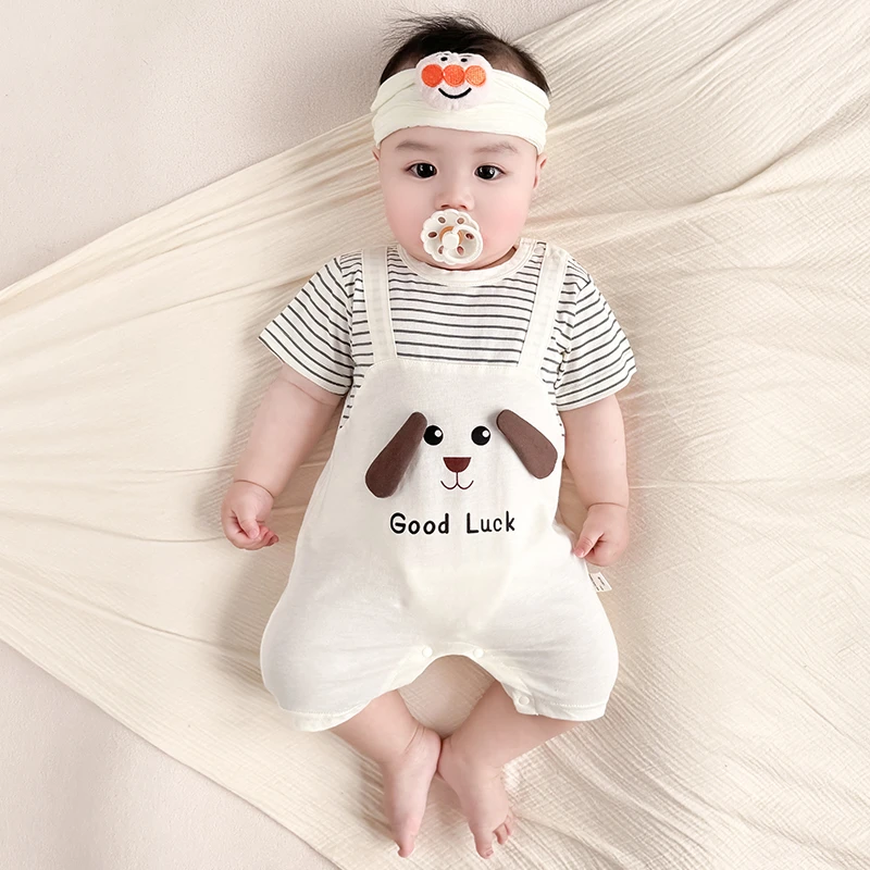 婴儿夏季连体衣夏天宝宝外出纯棉短袖薄款新生儿衣服哈衣睡衣夏装