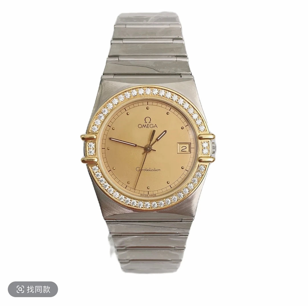 95新 Omega/欧米茄 星座系列/女士石英镶钻腕表/32盘/后钻