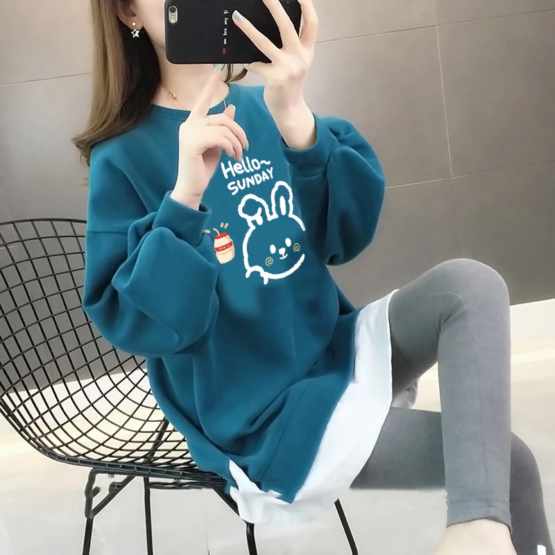 中长款卫衣女2025新款早秋薄款宽松韩版设计感小众假两件百搭上衣