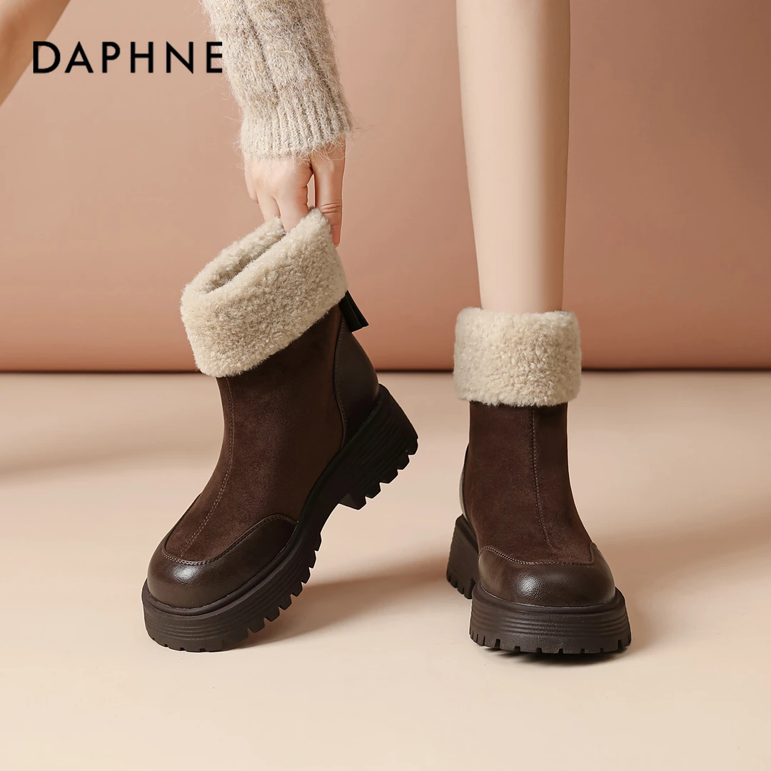 达芙妮雪地靴女2025新款冬季加绒加厚保暖马丁靴防滑东北短靴棉鞋