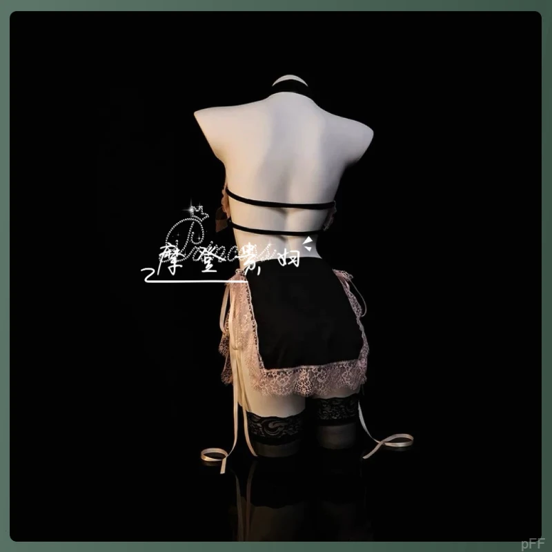 透视连衣裙蝴蝶结纯欲风露背挂脖qqny网纱蕾丝裙性感