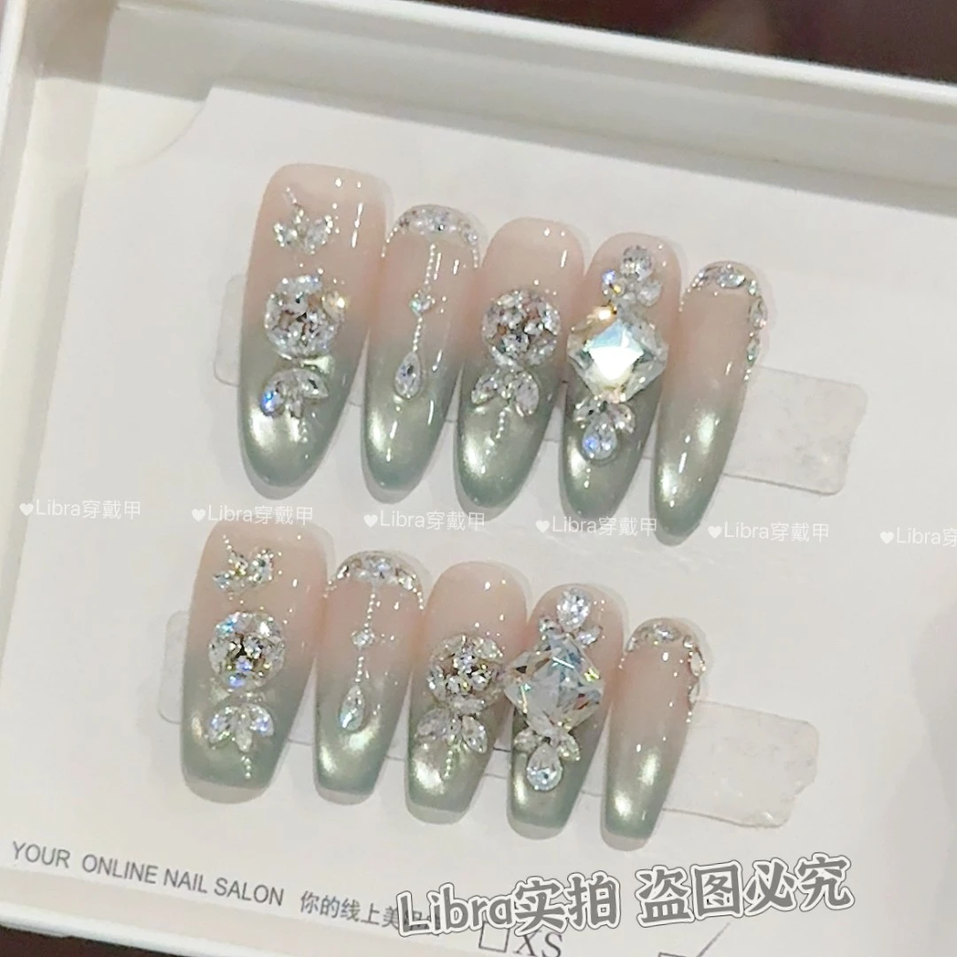 【阳光玫瑰】纯手工穿戴甲猫眼美甲贴片可拆卸指甲贴片10片装
