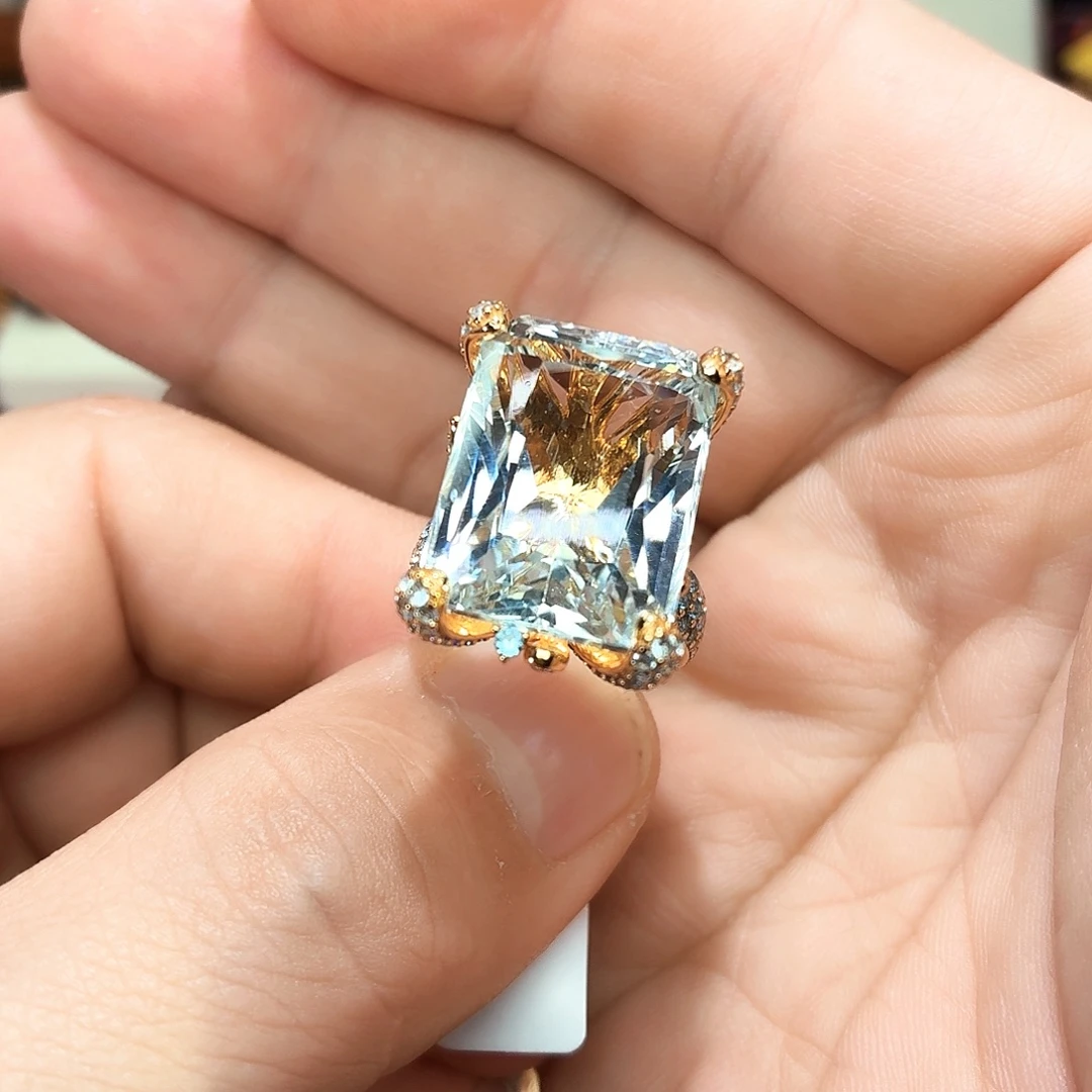 戒指托帕石银S925镶嵌