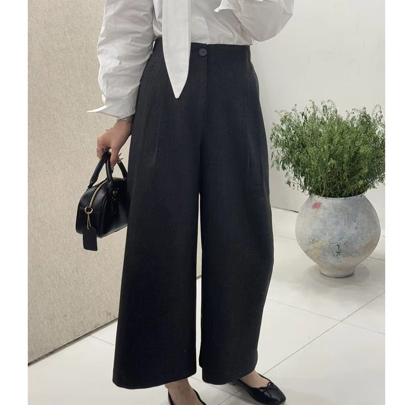 9827YIYUHUI衣语慧正品早春高腰显瘦直筒阔腿宽松西装九分奶奶裤