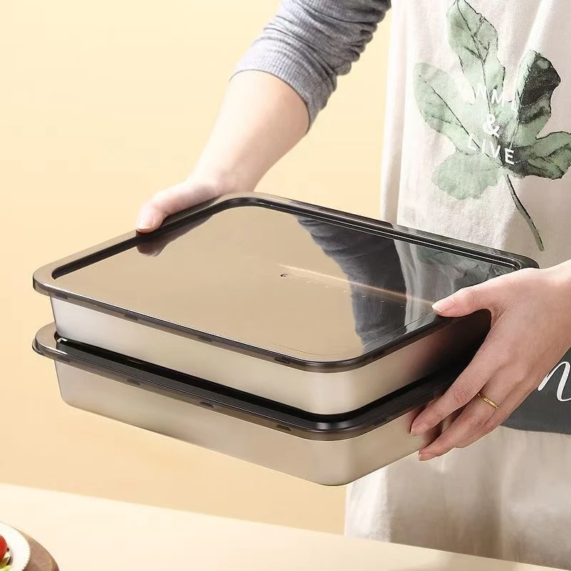 【买两单以上 优先发货】不锈钢饺子盒带盖冷冻专用托盘长方形盘