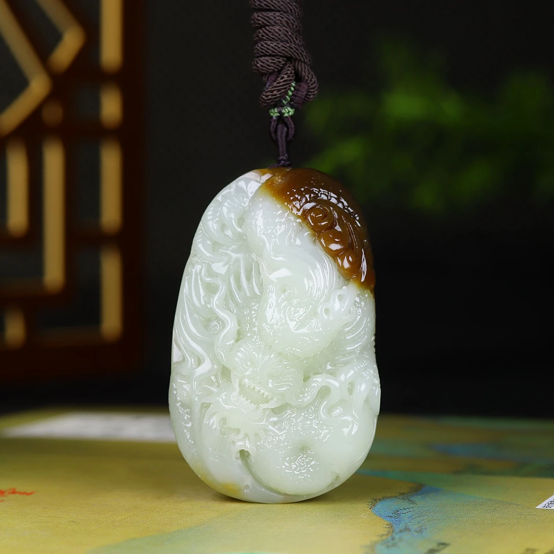 112802和田玉糖白玉生肖龙把件