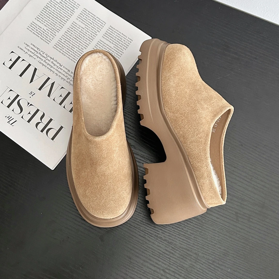厚底勃肯鞋加绒包头半拖鞋女外穿2025新款秋冬季一脚蹬博肯鞋