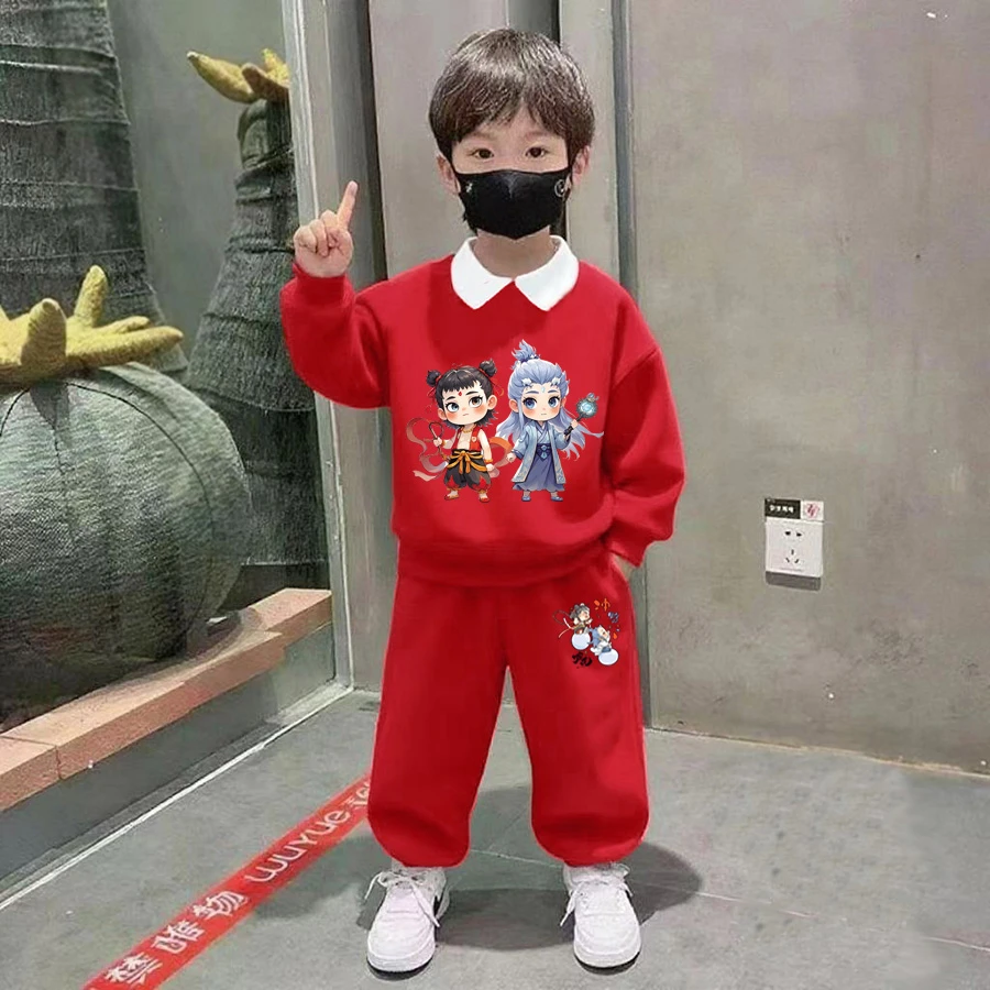 哪吒卫衣套装男女童2025年儿童衣服春秋款潮酷痞帅童装时髦两件套