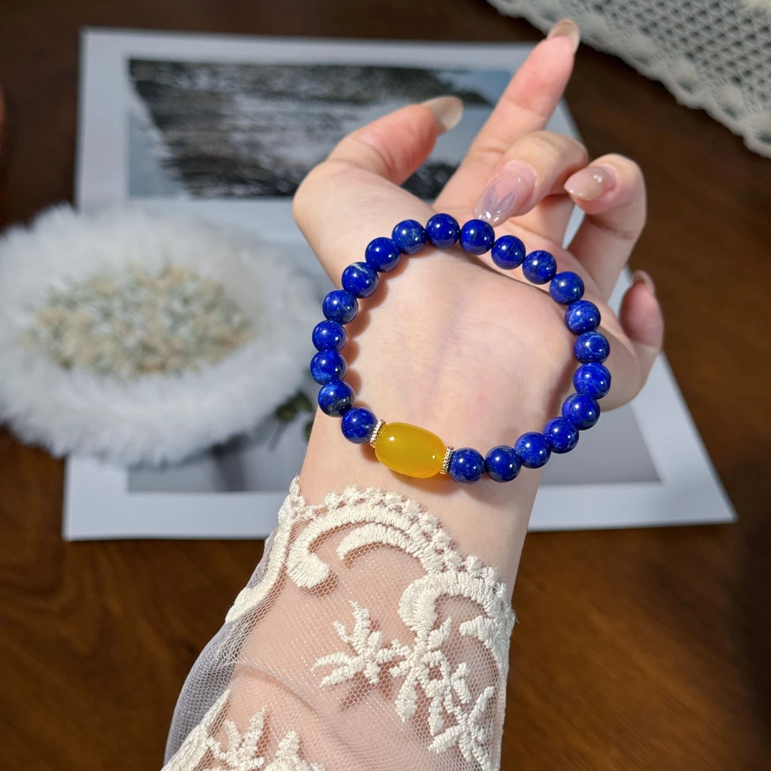 青金石8m柚子珠宝天然青金石蓝色宝石散珠Diy