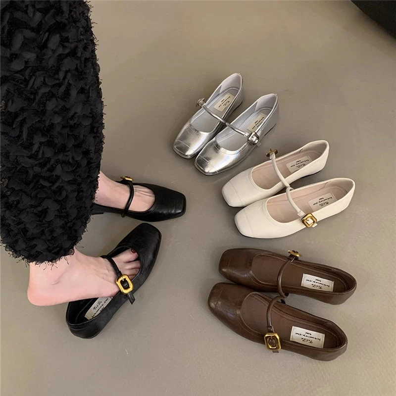 2025年春季晚晚鞋女浅口仙女风配裙子内增高玛丽珍鞋法式平底鞋