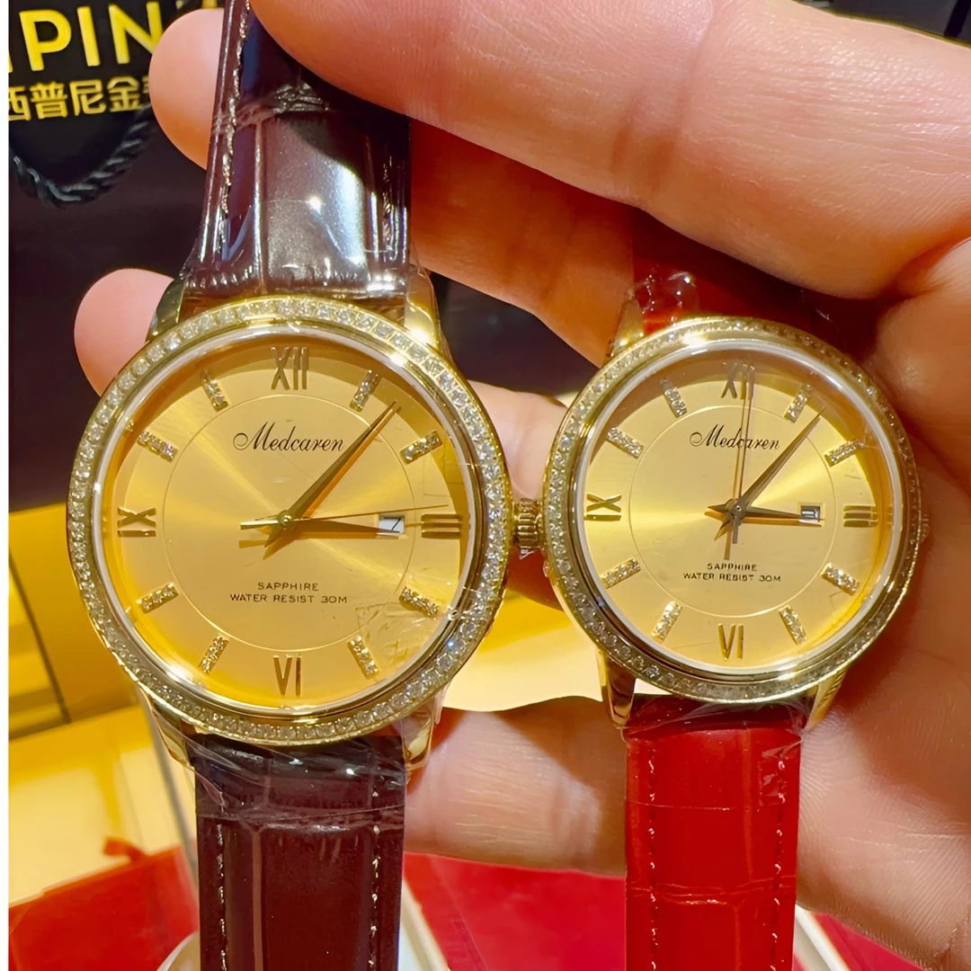 情侣金表石英机芯男女款防水腕表时尚男士女士简约情侣表手表