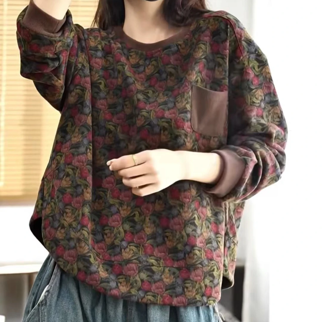 16550新款春秋休闲减龄印花洋气长袖碎花卫衣