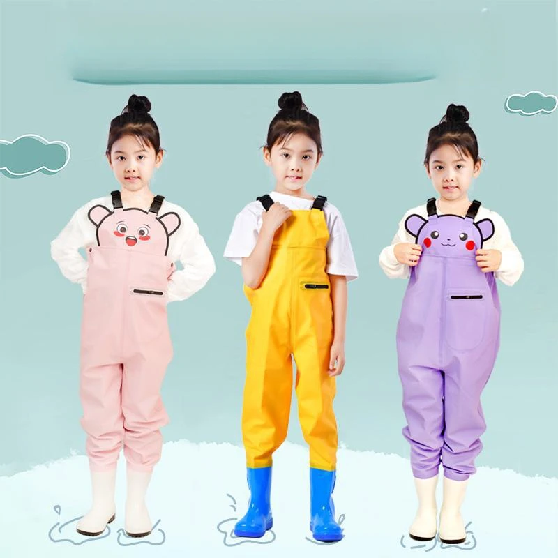 儿童赶海连体玩水衣服全身防水雨裤雨靴一体下水裤涉水幼儿园装备