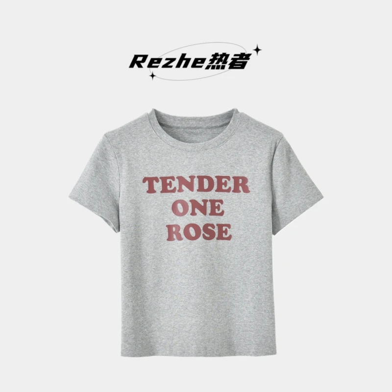 热者正肩字母印花T恤女夏季韩版圆领设计感宽松休闲运动短袖上衣