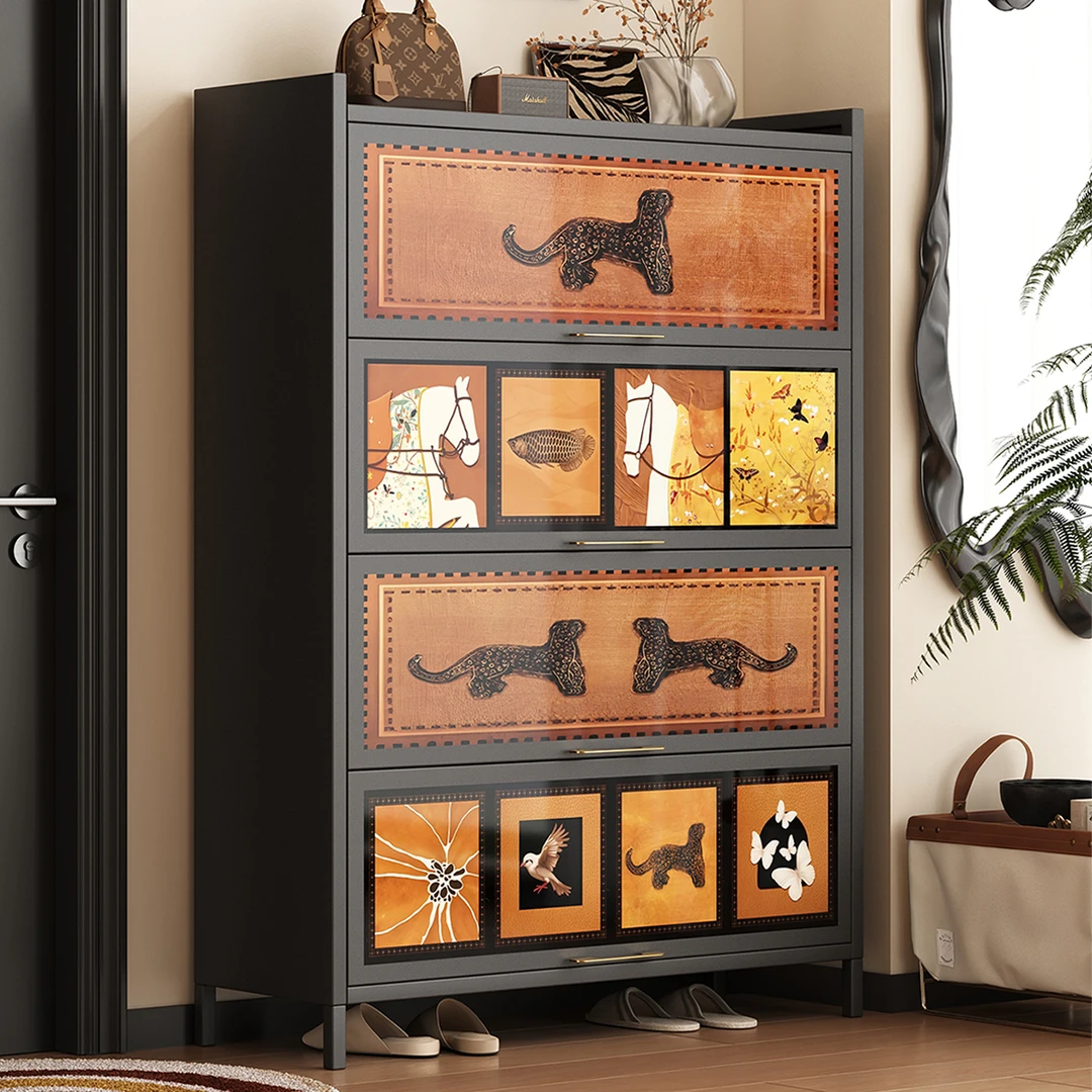 三梦中古风钢制鞋柜收纳柜一体靠墙家用玄关入户门口新款2025新款