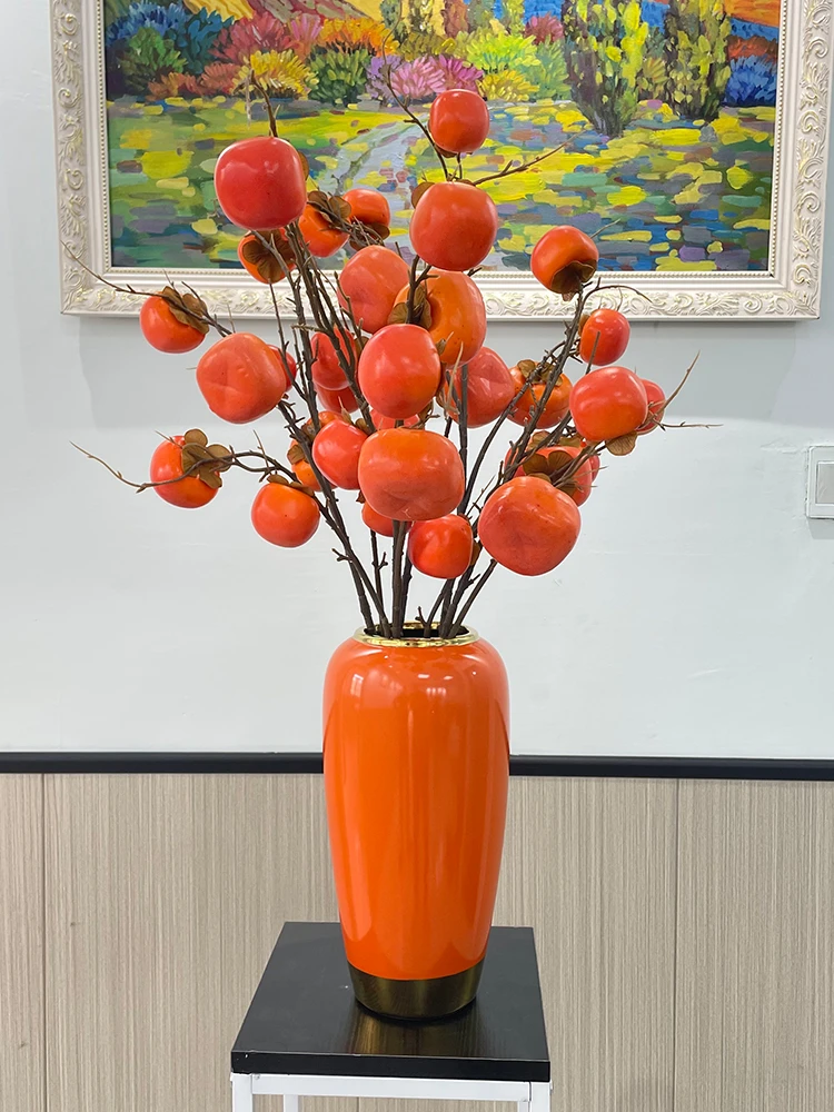 柿柿如意仿真柿子果实家居客厅玄关餐桌花艺花瓶装饰摆件