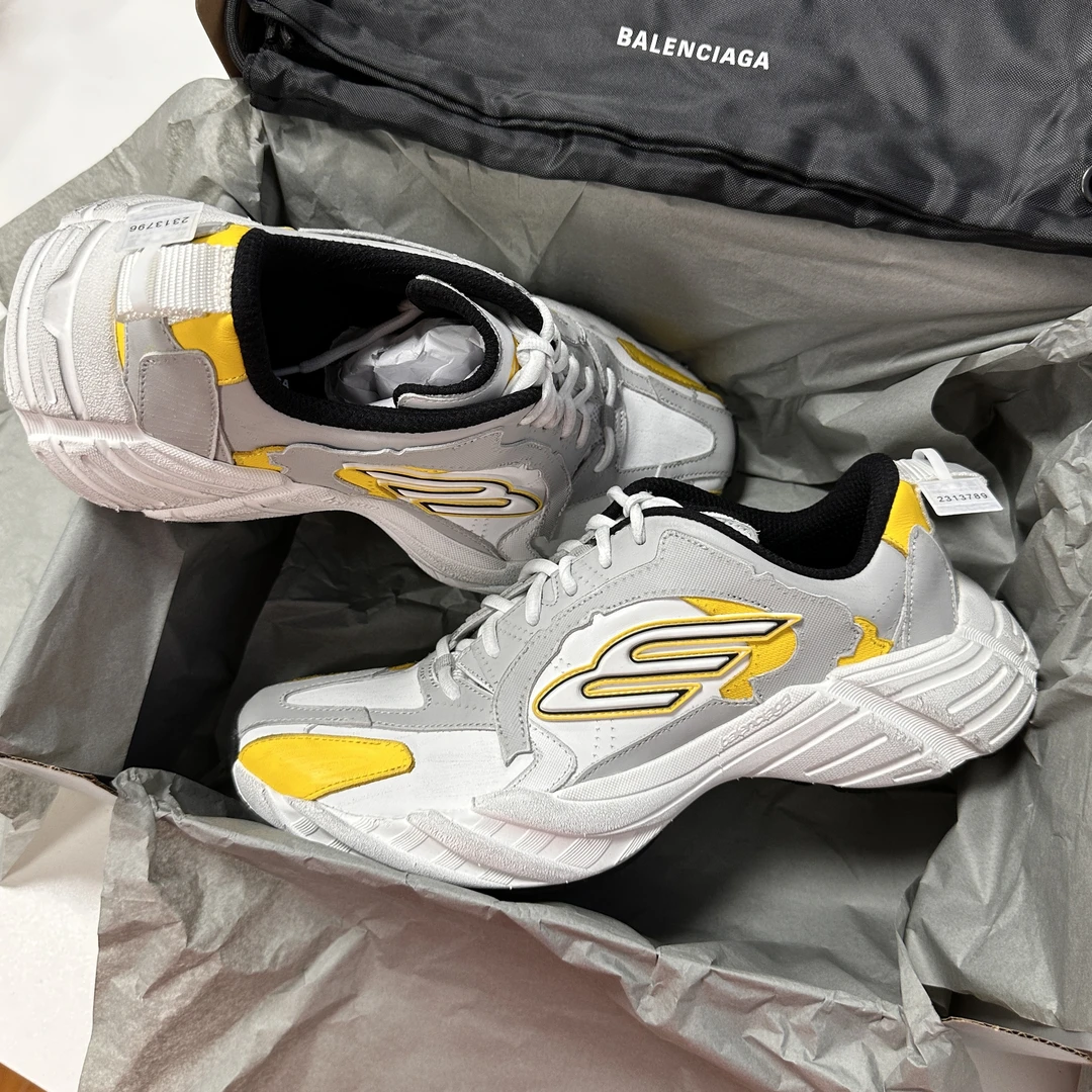 未使用 Balenciaga/巴黎世家 Monday系列 白灰黄色 低帮休闲鞋