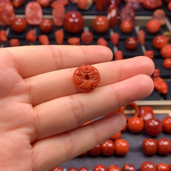 南红玛瑙未镶嵌双鱼扣14MM+