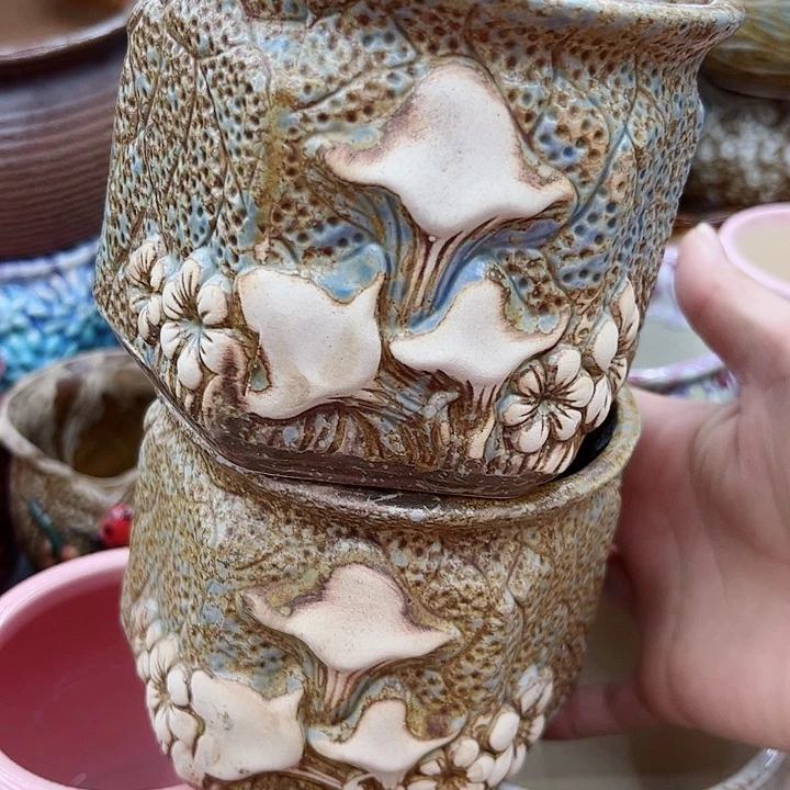 多肉绿植陶瓷花盆9.9包邮，有孔