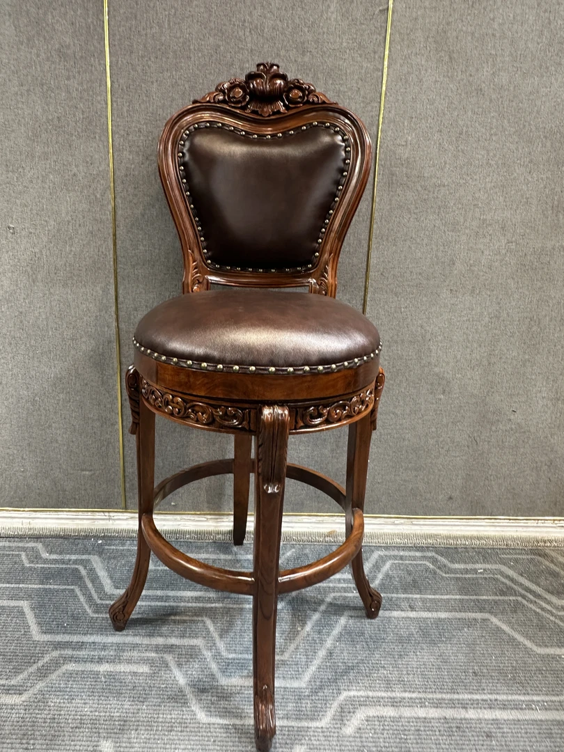 BY813吧椅500*500*1280坐高750美式真皮雕花家用