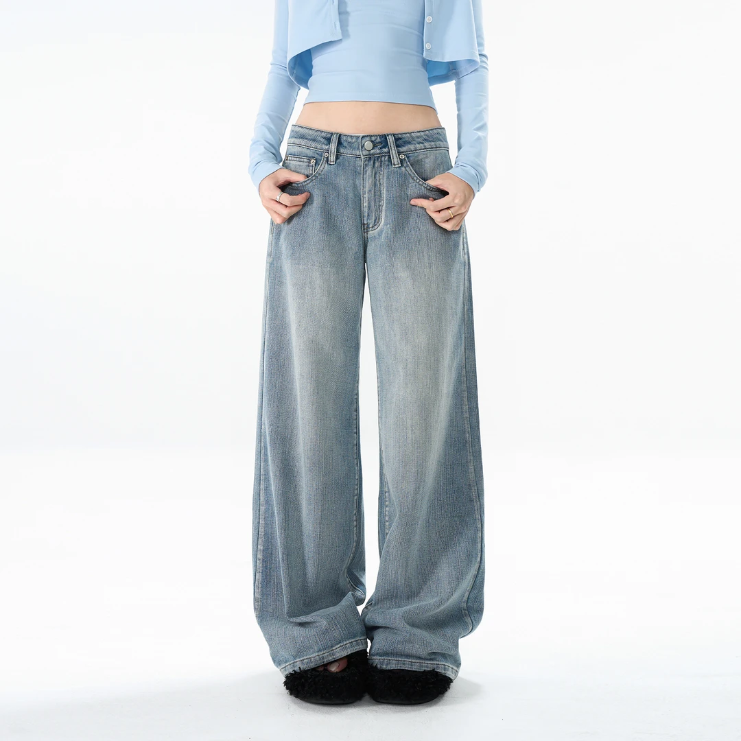 UrbanSlide斯锅异sgy复古蓝色宽松牛仔裤女阔腿直筒拖地休闲裤子