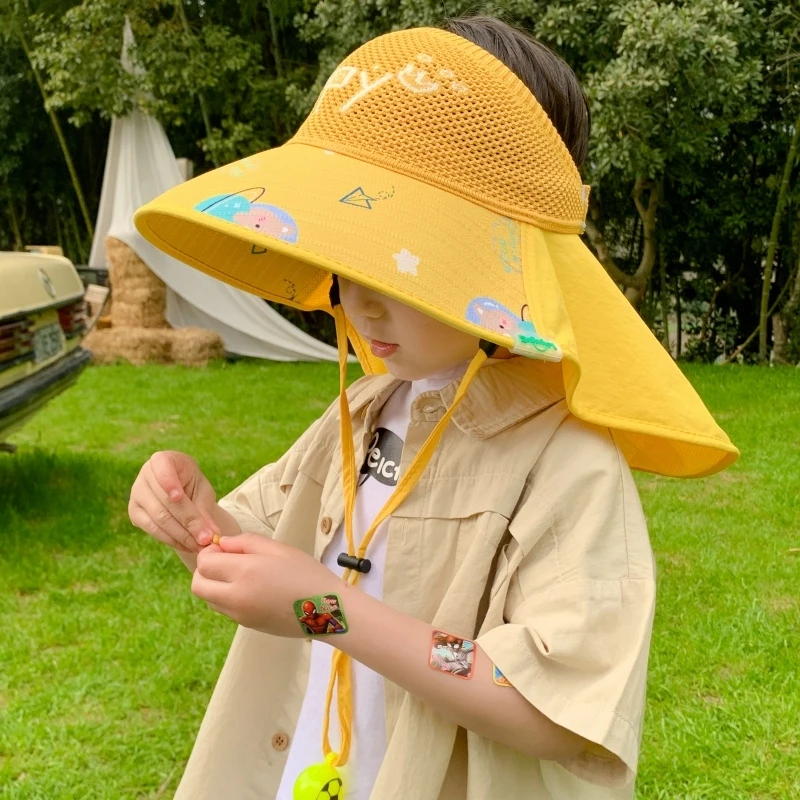 儿童帽夏季大檐披肩男女童透气网眼遮阳渔夫帽宝宝户外太阳帽