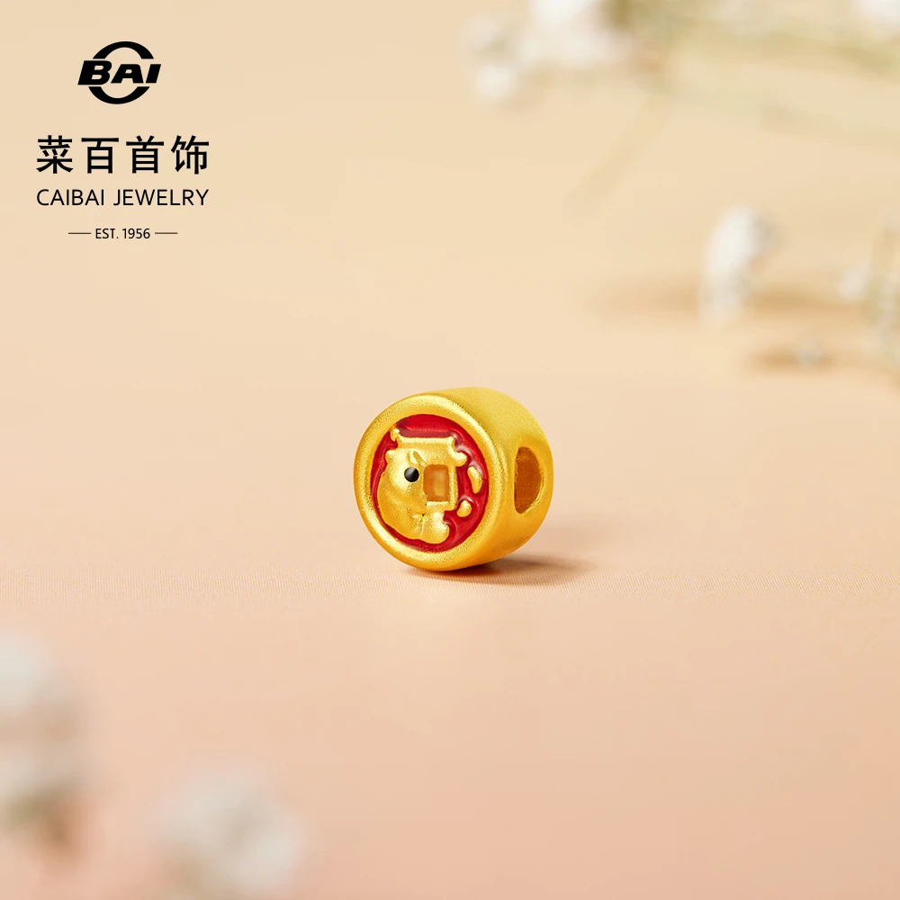 菜百足金转运珠FUN趣微硬金黄金鎏彩鱼跃龙门转运珠DIY串珠送绳