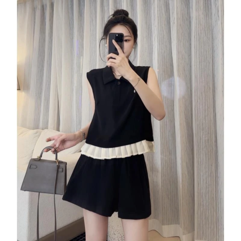 【mus订制】高品质夏季时尚宽松无袖上衣+短裤两件套装88064
