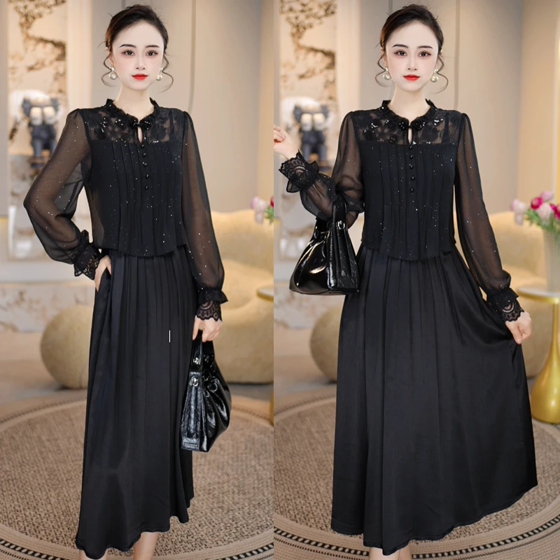 假两件连衣裙春款2025新款爆款收腰显瘦气质轻奢高端上档次A字裙