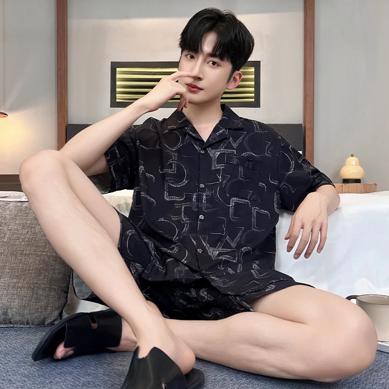 夏季新款2025年冰丝睡衣男款短袖短裤可外穿舒适薄款家居服套装