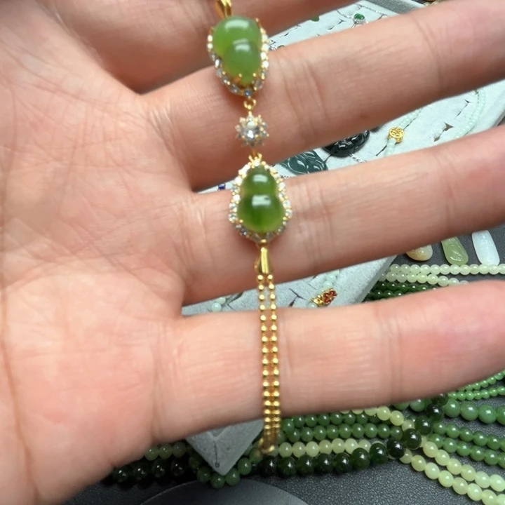 和田玉（碧玉）手链银S925镶嵌爆**?