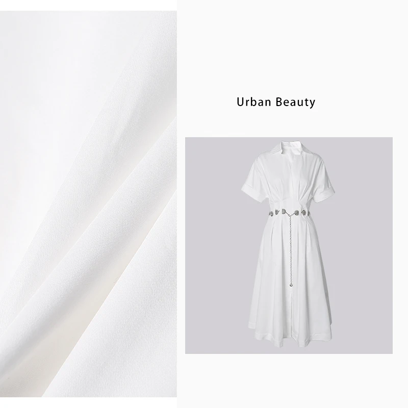 棉感大摆裙立裁优雅气质款连衣裙收腰中长款白色翻领通勤DF2802