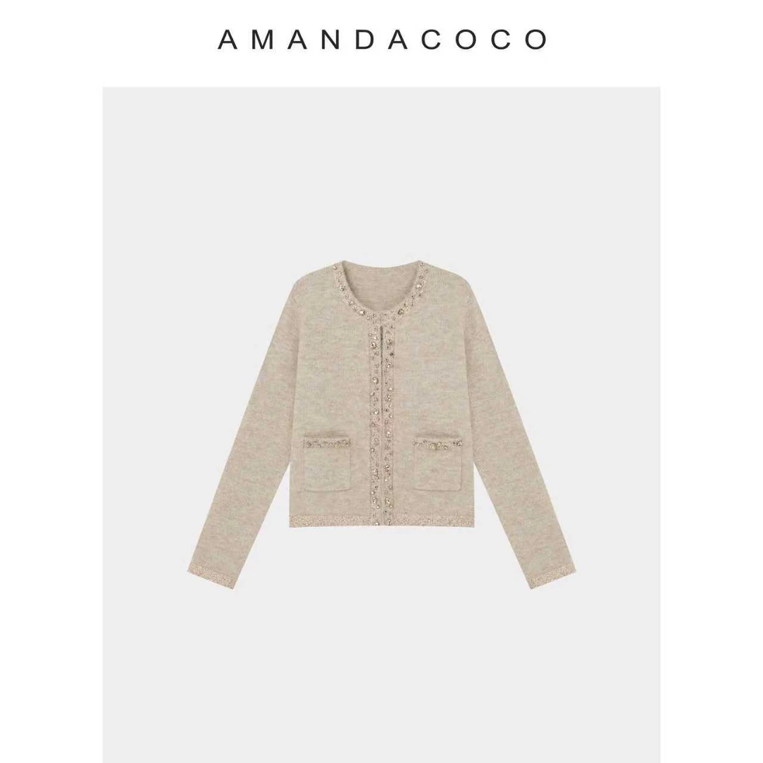 香榭日记～25秋冬轻奢法式镶钻圆领气质千金风针织衫