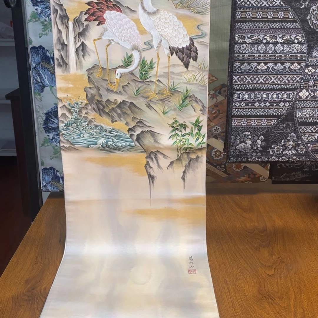 织绣手绘三通仙鹤