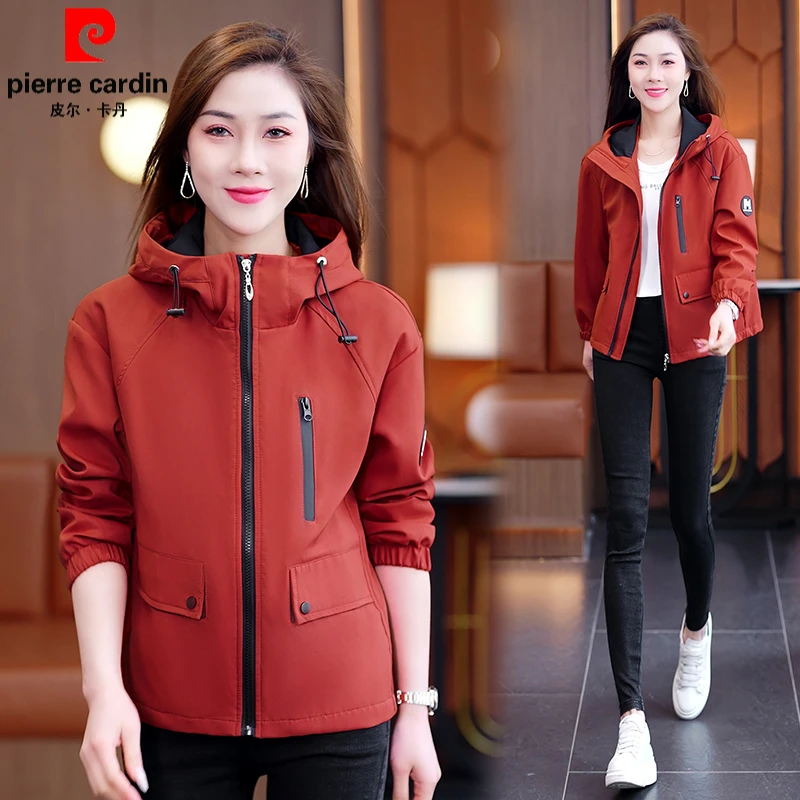 皮尔卡丹舒适宽松时尚百搭连帽外套女士春秋季新款休闲户外上衣女