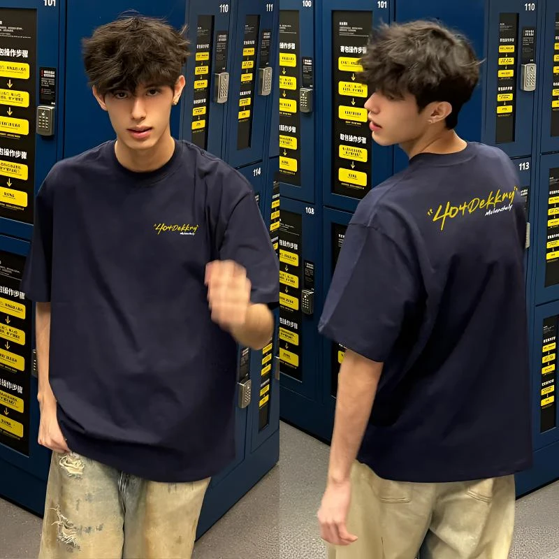 美式设计感数字字母印花纯棉短袖T恤男春夏季高街风休闲百搭上衣