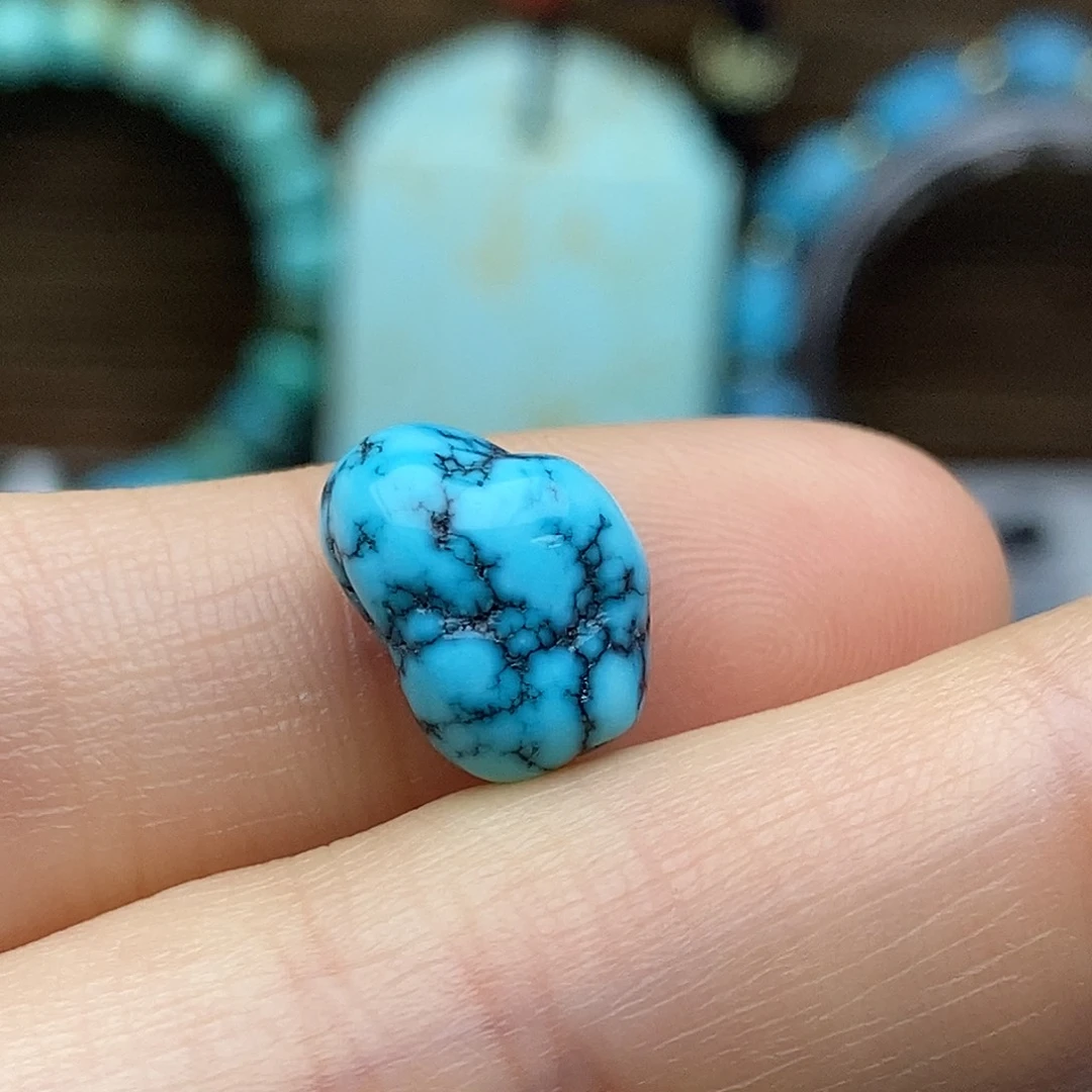 绿松石未镶嵌暴暴蓝水草纹豆子