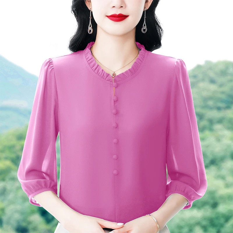 常规四季通用春夏女士七分袖衬衫小衫夏季遮肚显瘦中袖洋气上衣