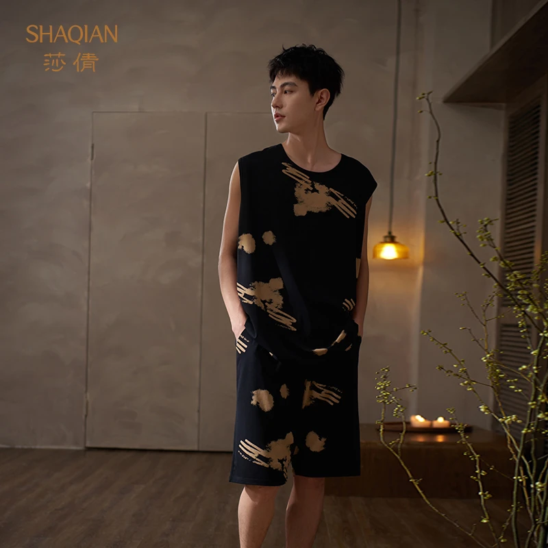 莎倩2025年新款男士背心莫代尔棉睡衣夏季凉感宽松家居服外穿套装