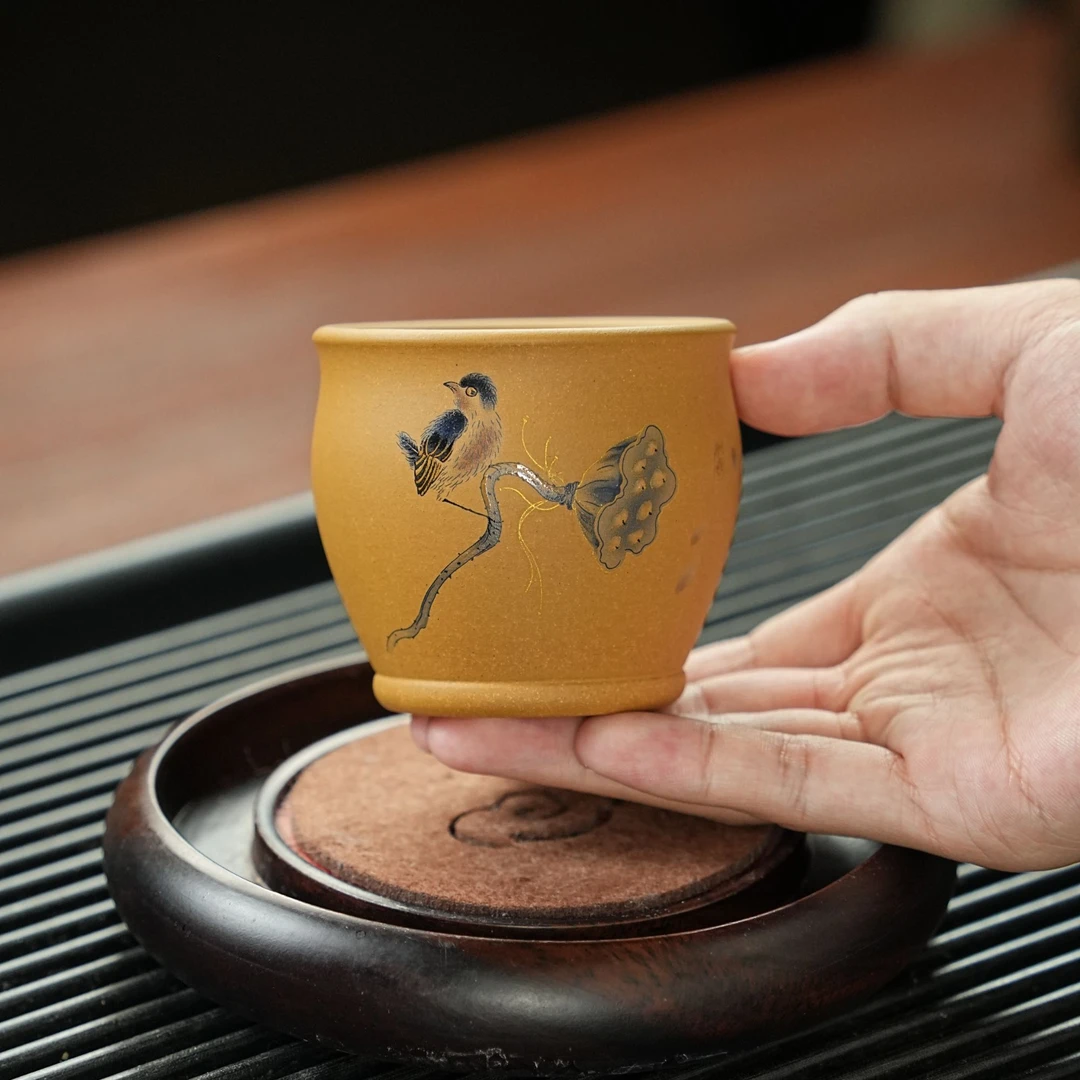 宜兴正宗原矿紫砂黄段泥纯手工点彩蓬荜生辉高档紫砂主人杯 LW