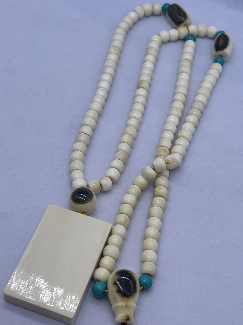 A096 猛犸牙苹果珠108瑕疵项链约8.5*6.5