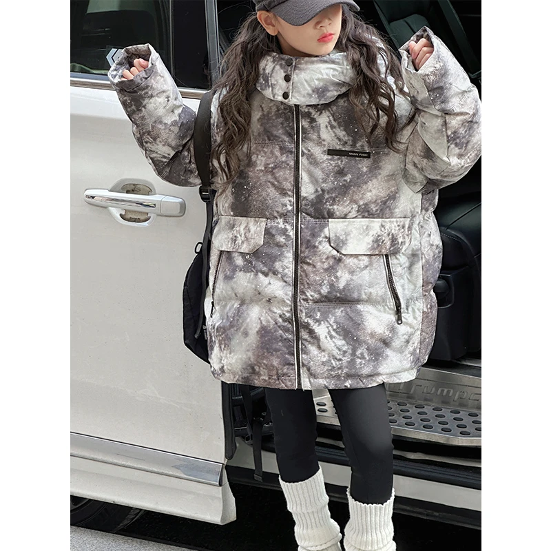 K27334孙小美扎染女童羽绒服冬装加厚保暖连帽外套潮