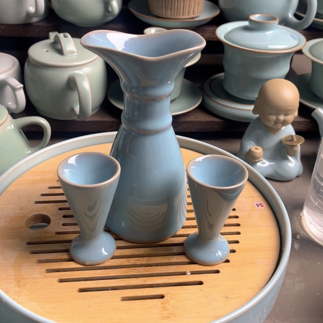陶摆件瓷天青釉汾酒器原矿