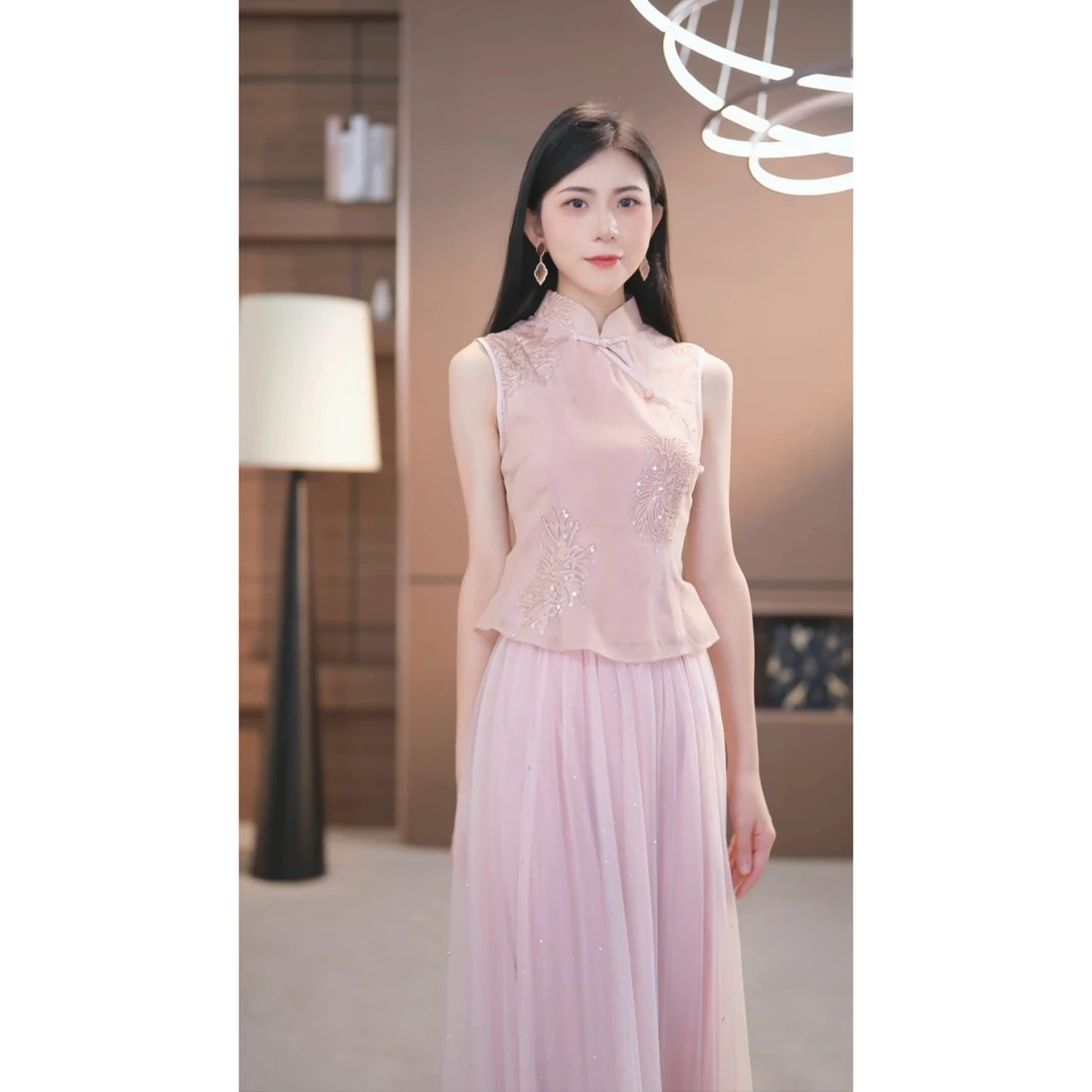 【沐茗】夏季新款轻奢新中式国风套装气质显瘦连衣裙-YL30109