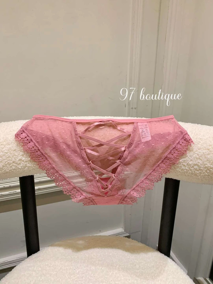 辣妹玫红色欧美纯欲性感网纱镂空绑带三角内裤女