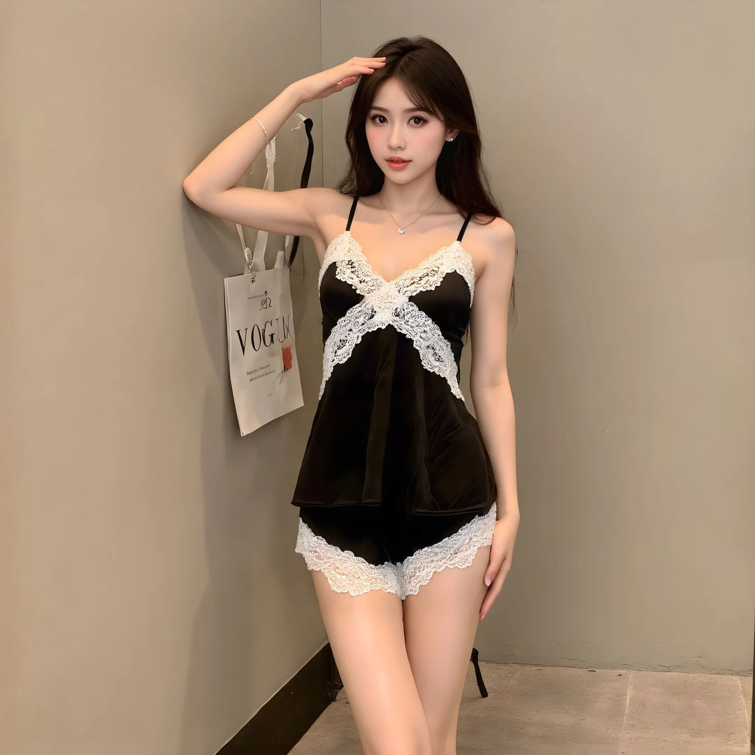 三件套法式冰丝睡衣女带胸垫夏季吊带纯欲风睡袍家居服