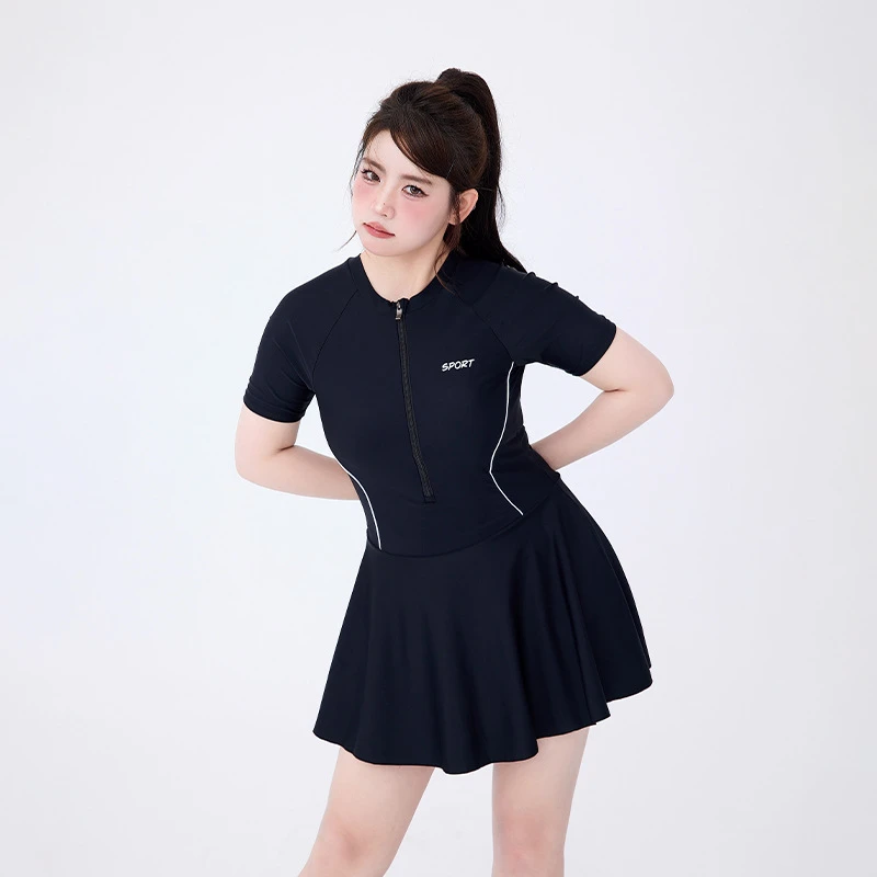 2025爆款时尚休闲运动修身显瘦遮肚防晒大码胖mm度假连体裙泳衣女