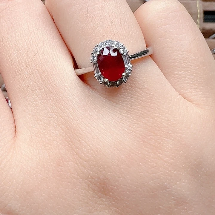 红宝石戒指银S925镶嵌