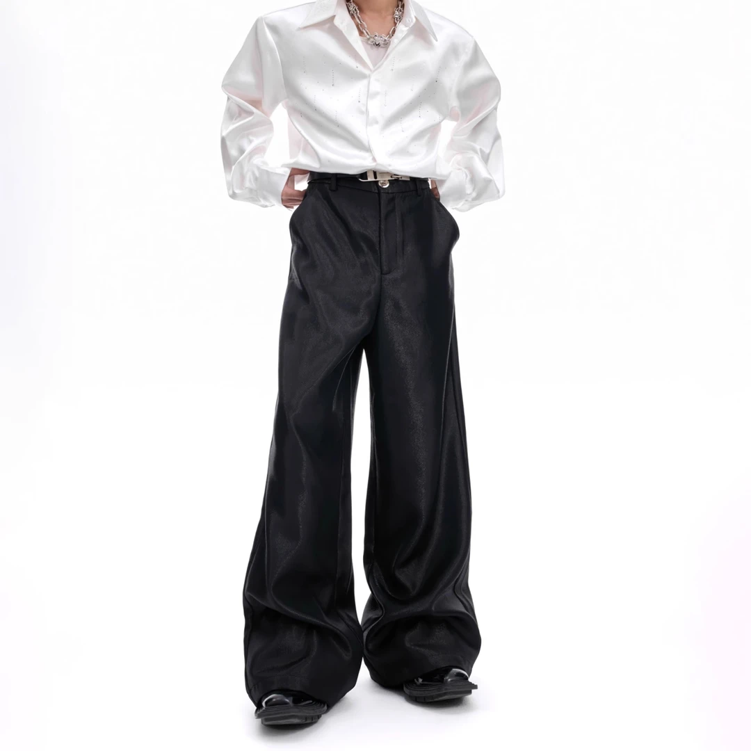 ArguE CulturE玄光*特殊液态光泽垂感休闲裤简约高级直筒长裤男女