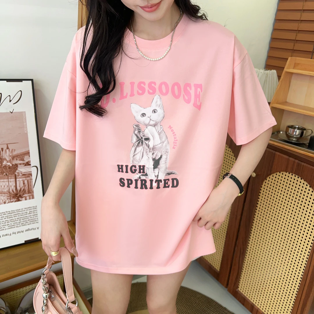 夏季宽松显瘦短袖t恤女中长款百搭遮臀韩版半袖上衣